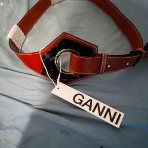 Ganni leather/acetate buckle asymmetrical belt